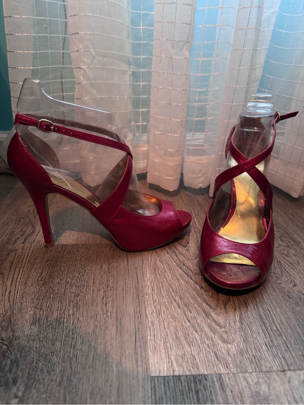 Women’s Open-Toe Cross-Strap High Heels in Red